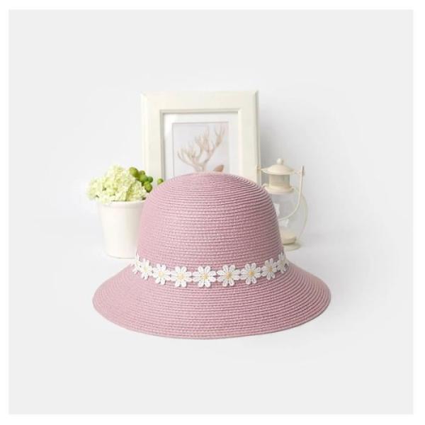 Embellished Wavy Edge Straw Beach Hat Chic Flower Shape And Mesh Founded