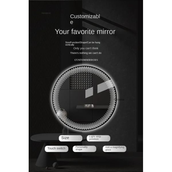 Simple flameproof Led Smart Touch Screen Anti-fog Round Sensor Mirror with Light(WH-MR-101)