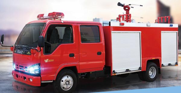 O carro de bombeiros rola acima portas e obturadores do rolo para instrumentos do fogo