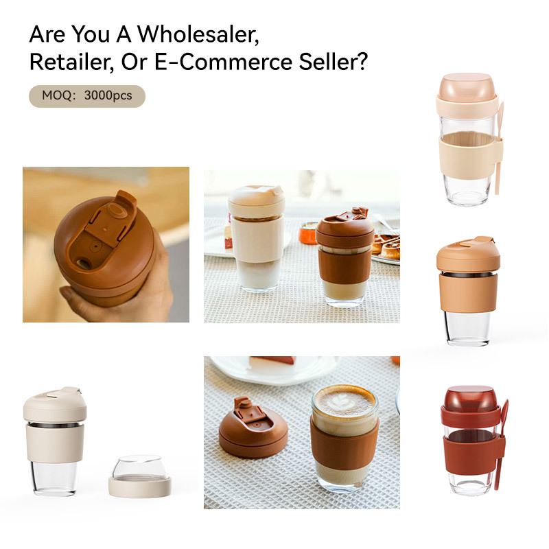 IKOO 320ml 480ml Borosilicate Glass Coffee Cup Leakproof Dishwasher Safe