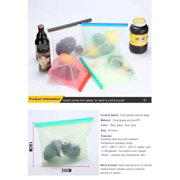 сумки хранения еды силикона 500ml 1000ml 1500ml теплостойкие