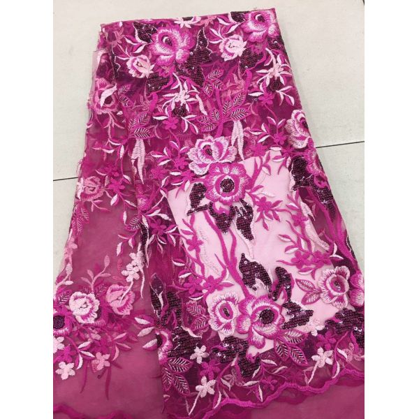 Gold Silver Sequin Fabric , Multi Colored Embroidered Floral Dress Lace Fabric For Gown