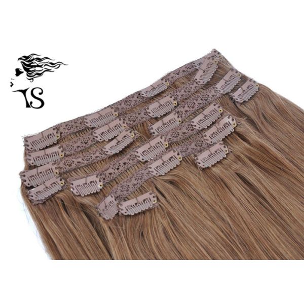 Silky Straight Mongolian Clip In Extensions Human Hair Light Brown No Shedding