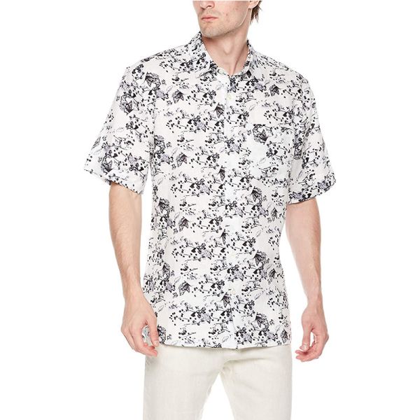 Printed Linen Mens Short Sleeve Tropical Shirts OEM Business Casual Hawaiian Shirt
