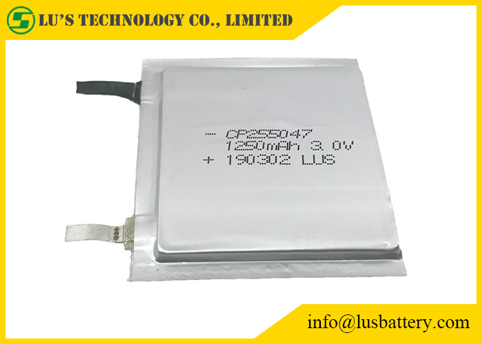 Мягкая LiMnO2 батарея CP255047 3.0v 1250mAh подгоняла терминалы для удостоверения личности