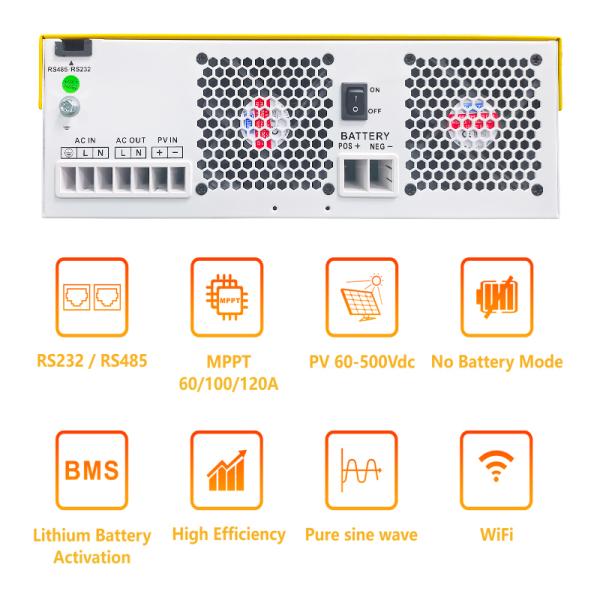 3.5kW Low Voltage Hybrid Solar Inverter Pure Sine Wave Wide Input 90-280VAC IP65 Rated