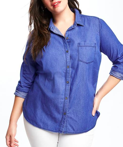 Women Classic Soft Cotton Chambray XXXXL Plus Size Blouse