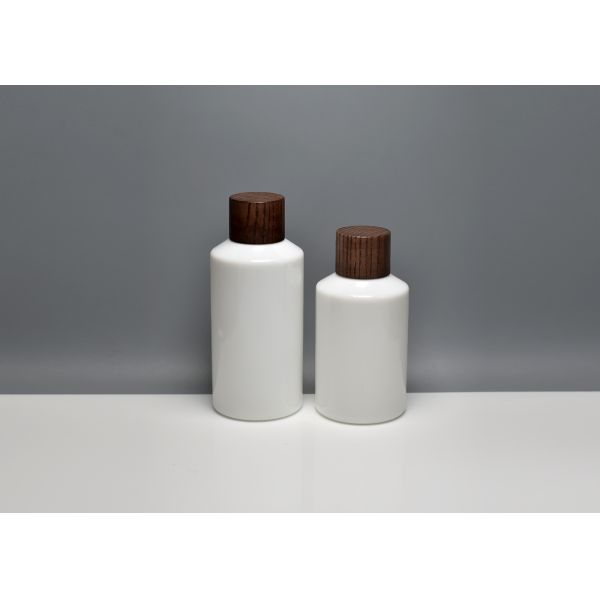 BG-106X(2), 100ml 150ml opal white glass bottle with wooden screw cap, luxury glass primary skin care packaging supply