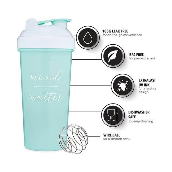 28-Ounce BPA Free Gym Shaker Bottle With Wire Ball