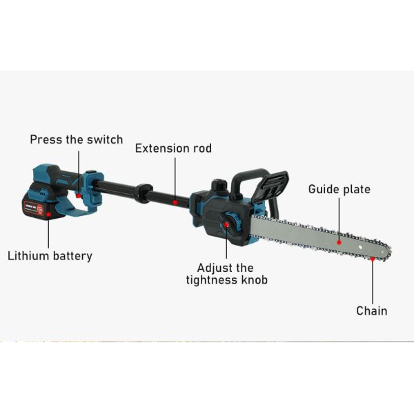 12 Inch 800W Telescopic Electric Pole Chainsaw for Tree Pruning and Garden Cutting