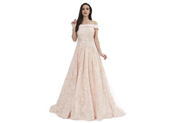 Elastic Bands Sexy Off Shoulder Long Evening Gowns Light Pink Color