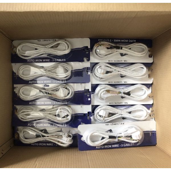 CEE 16A Electric Iron Cotton Cable VDE Black White Ac Power Cord Steam Home Appliance H03RT-F 3x42/0.15mm Male End Type