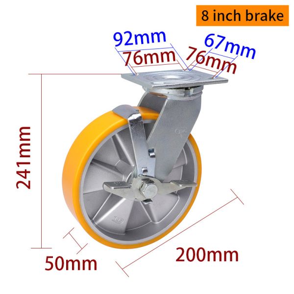 Heavy Duty Castors 200mm 8 Inch Swivel Caster With Brake 738-86A