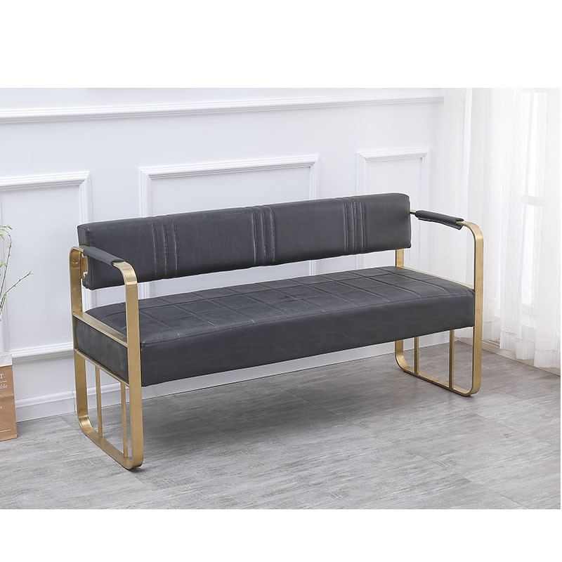 Modern Living Room Furniture Sofa Set with Single Leather Long Bench and Metal Sectional