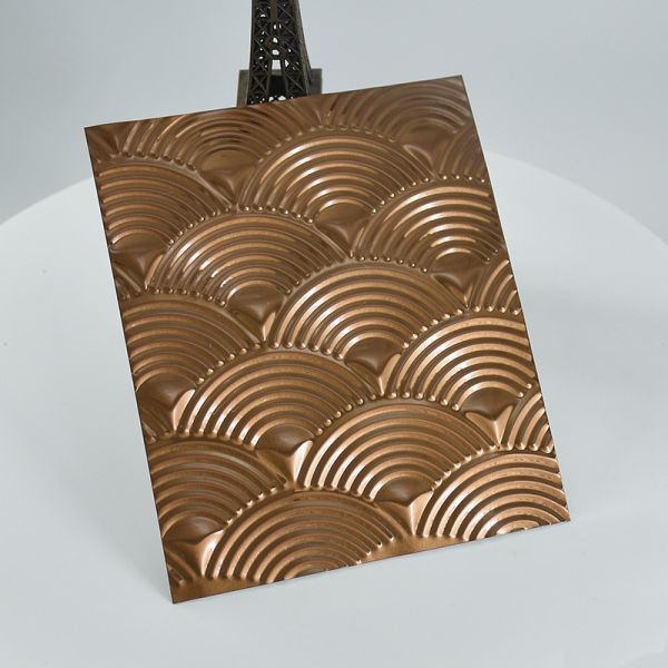 Lámina de acero inoxidable grabada con relieve, textura de vetas de madera para paneles de muebles y decoración