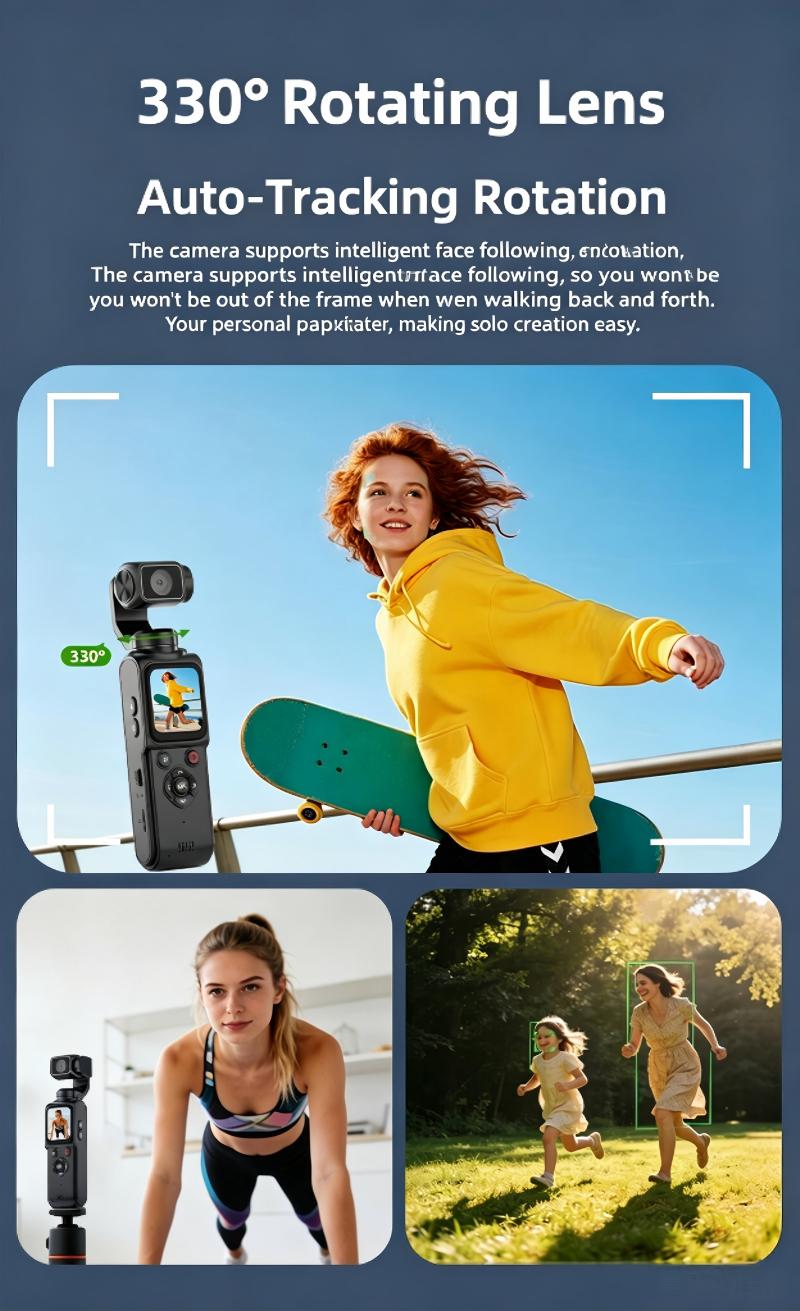 DLC M105 4K Ultra HD Gimbal Camera 330 Auto Rotation 18X Zoom 1.7 Inch Touchscreen WiFi 31 Filters Travel Sports Vlogging