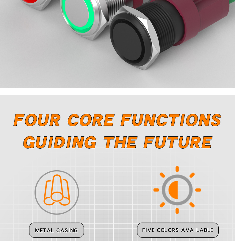 10A High-Current Metal Push Button Switch 16MM Short Type, Normally Open, Self-Reset/Self-Locking, with Light Button Switch