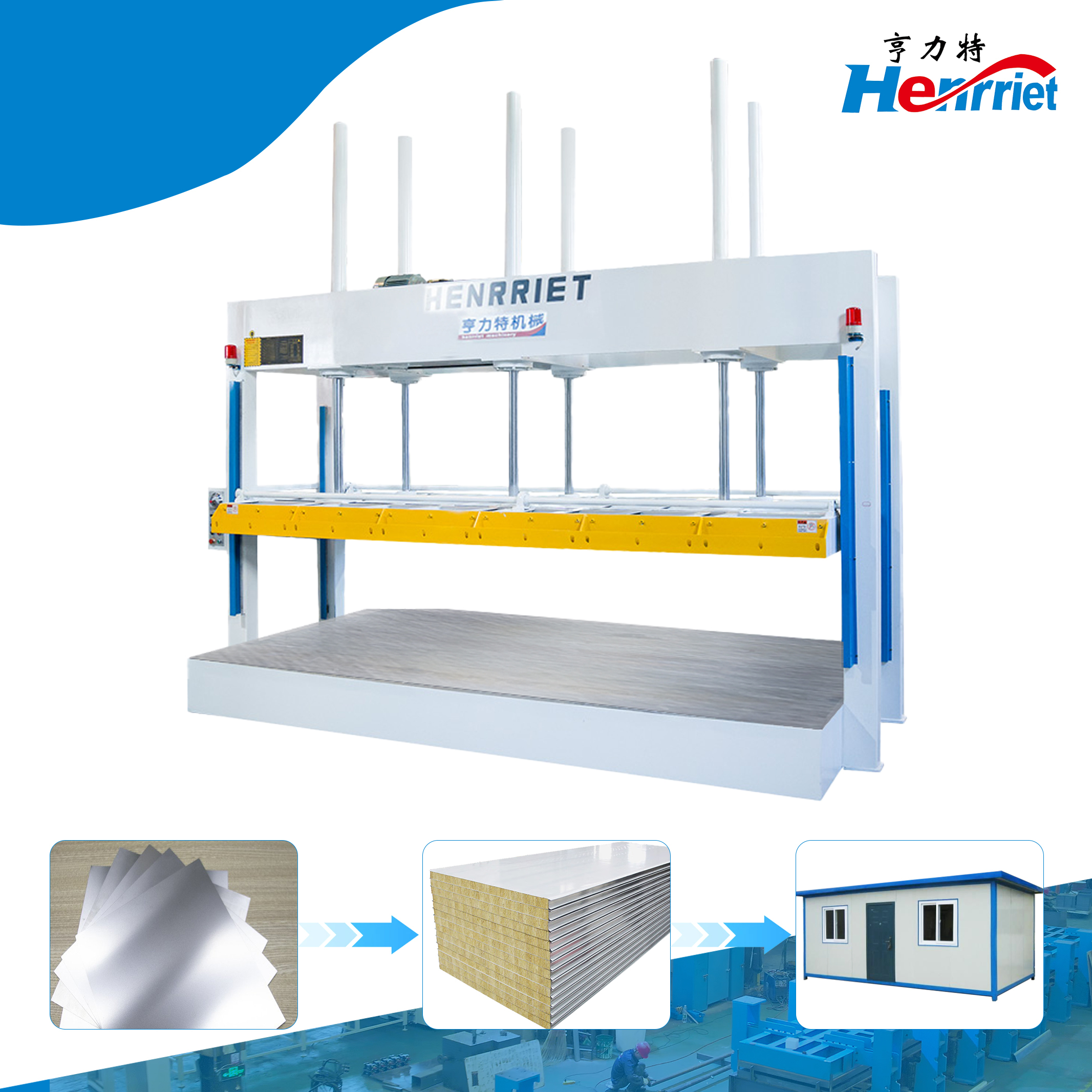 Double-Row 6-Cylinder 50T Hydraulic Cold Press with 4000*2000mm Work Platen for Sandwich Panel Pressing