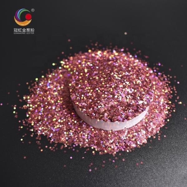 Pink Laser PET Hexagonal Bulk Holographic Glitter Nail Cosmetic Biodegradable Powder