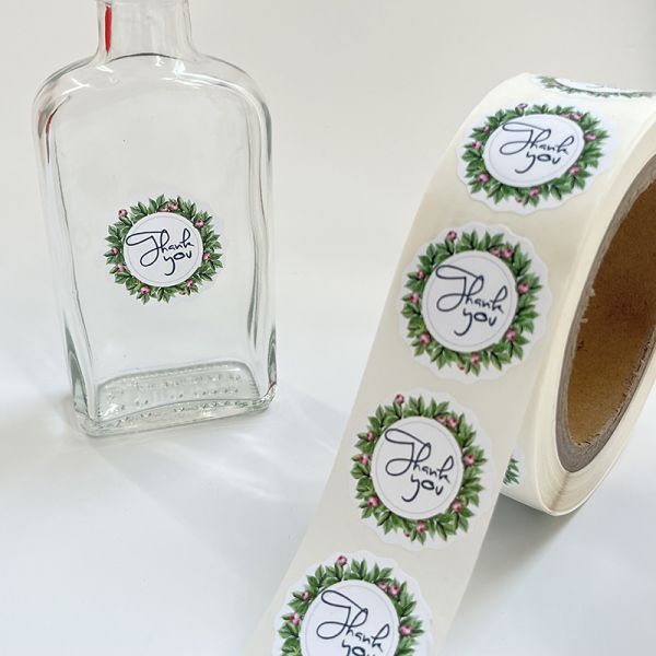 Small Business Thank You Stickers Printing Logo Round Adhesive Roll Label Gloss Aesthetic Vinyl Sticker Packaging Label