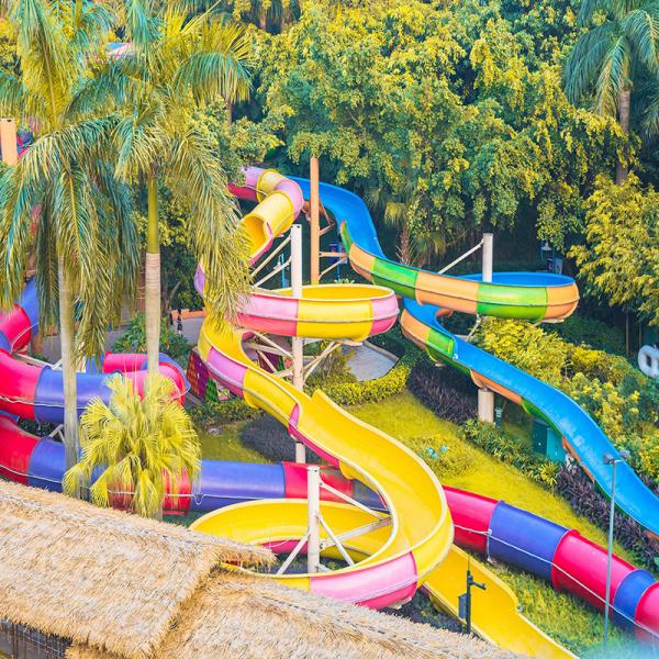 Outdoor Kids Play Slide Water Play Equipment Fiberglass Splash Mat Long Rainbow Slide Water Park
