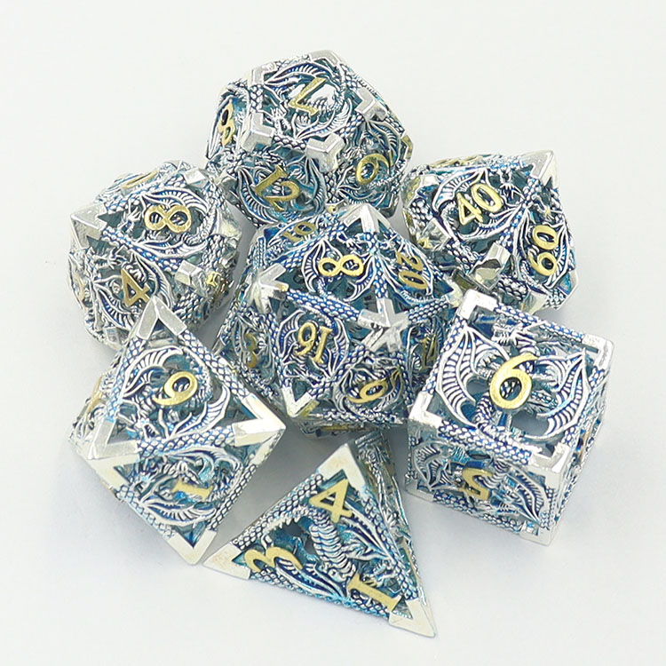 Customized Color Copper Material Metal Hollow Dice 7-Dice Set for DND RPG Games