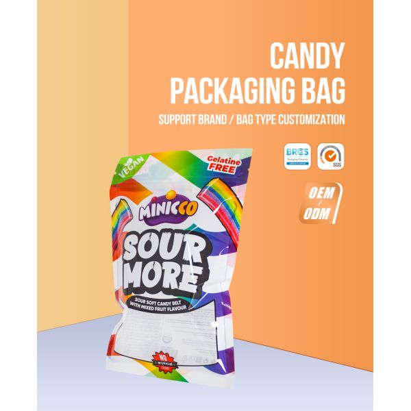 Custom Printed Food Grade Candy Packaging Bags Custom Logo Zipper Lock Candy Pouch