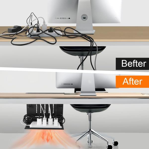Organize sua mesa com um grampo de montagem lateral na prateleira do laptop e sob o suporte do laptop
