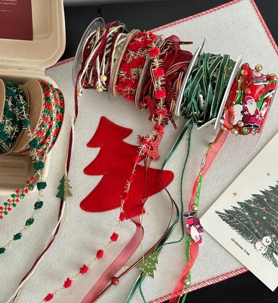 DIY Floral Materials Green 1cm/5m Christmas Weaving Ribbon for Decoration and Gift Boxes