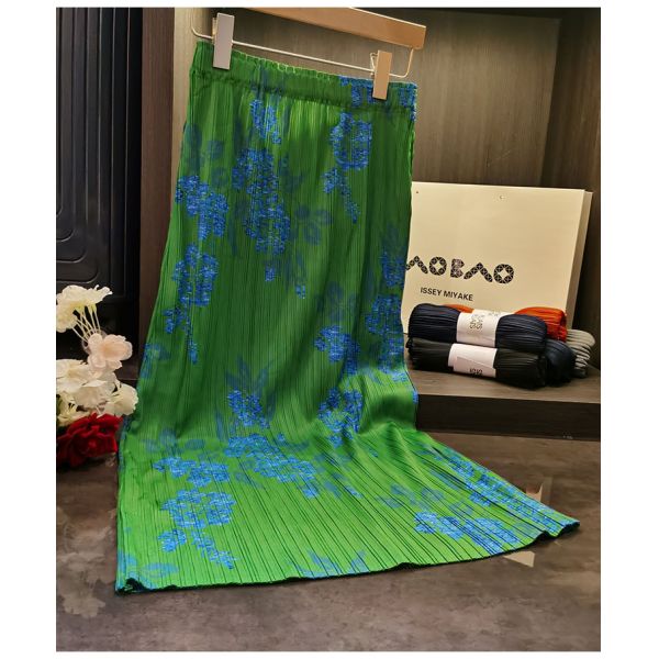 Original Design Pleated Chinese Style Disc Half Skirt 2024 Printed Pleated Skirt Wrap Slit Summer Skirt