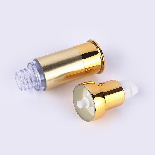 Garrafa cosmética 15ml do vácuo mal ventilado de alumínio plástico perolado da loção da garrafa da bomba do ouro