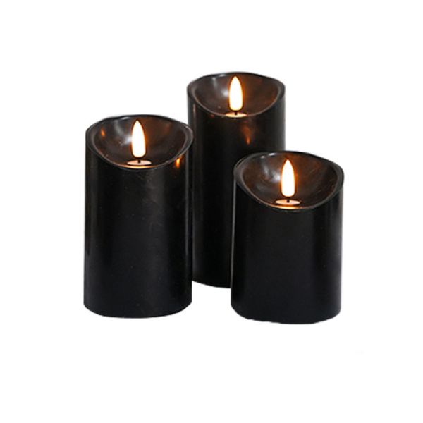 Remote Timer Moving Flame LED Candles Eco Friendly Flameless Wax Pillar Candles Black