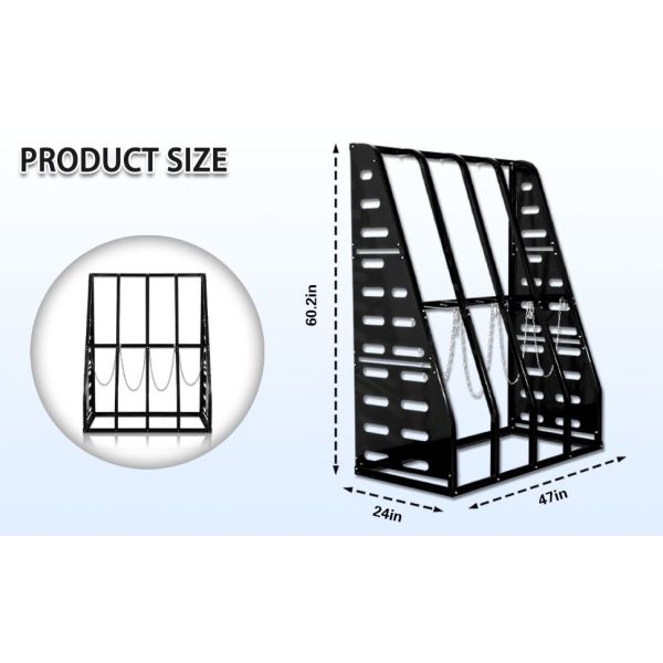 4 Slot Vertical Bar Rack High Carbon Steel Anti-Rust Adjustable Chain Lock Side Board Stepped-Wedge Anti-Tip Design