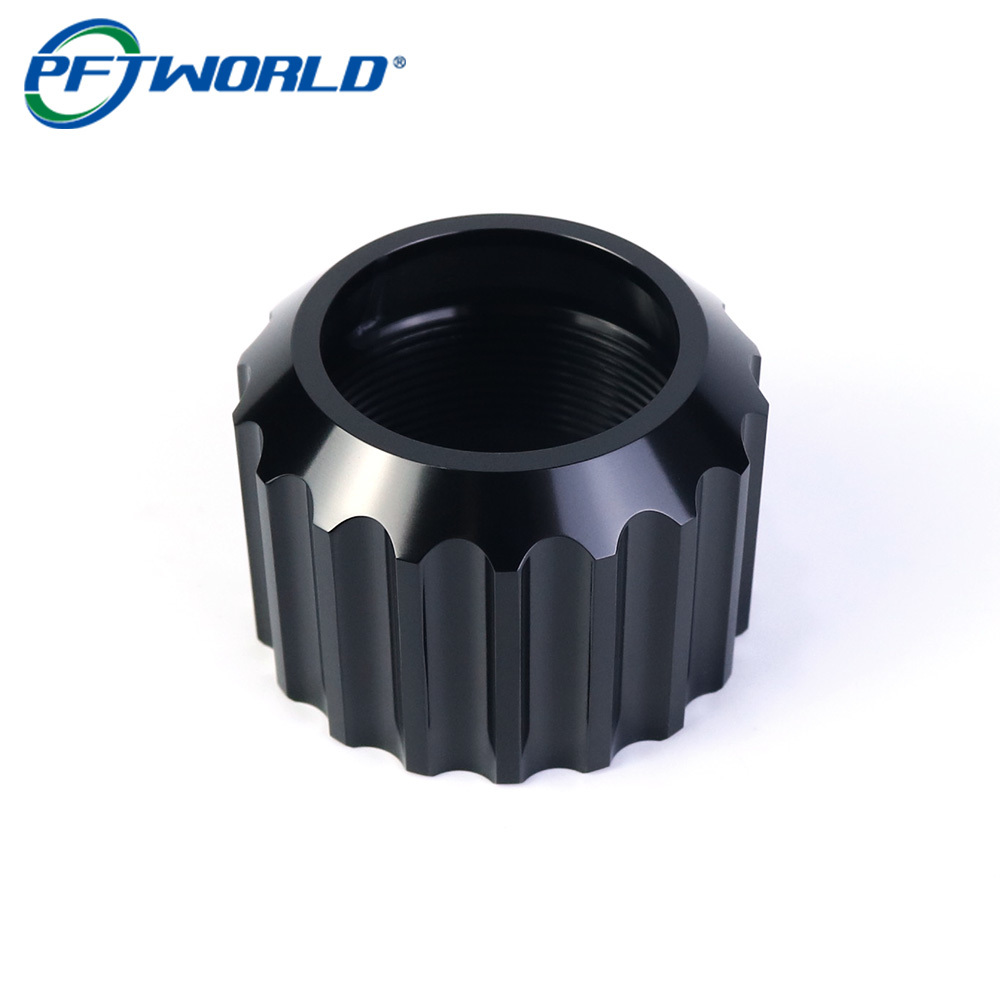 Custom Black Anodized Aluminum 6061 CNC Turned Threaded Knobs