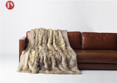 Multi Colors Soft long Fur Throw Blanket , Brown Faux Fur Luxury Blanket Mountain Coyote Stripes