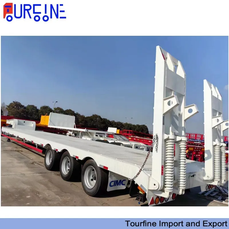 Strong Loading 60 Ton 3 Axle Lowbed Trailer For Construction Equipment Transportation