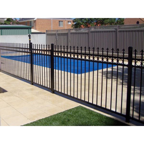 Low Maintenance Pool Steel Wrought Iron Fence With Flattened Spear