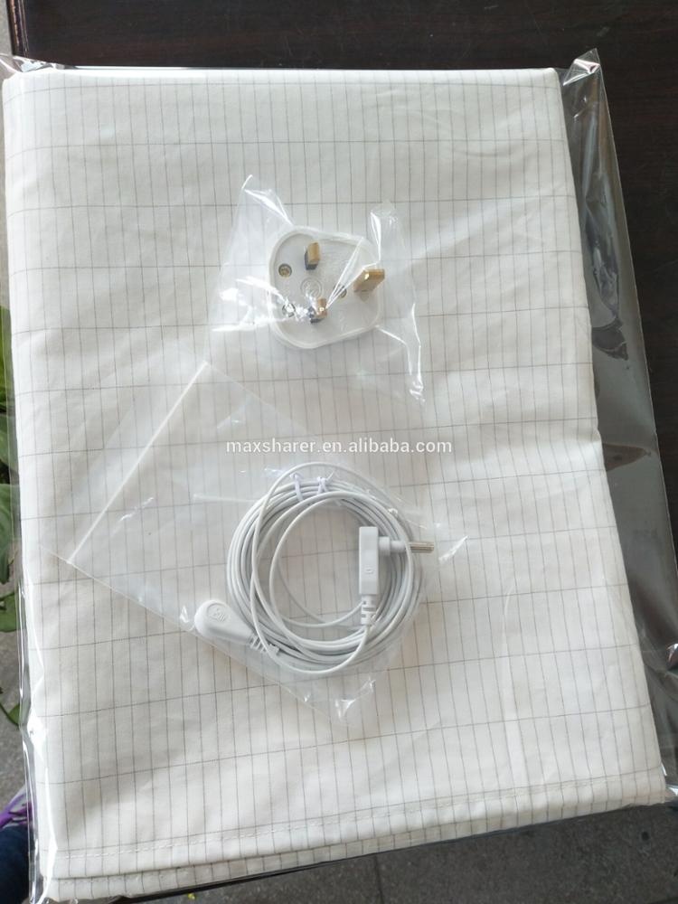 Maxsharer Organic Cotton Grounding Flat Sheet Twin Size Bedding 5% Silver Fiber with Earthing Grounding Cord Safety Product