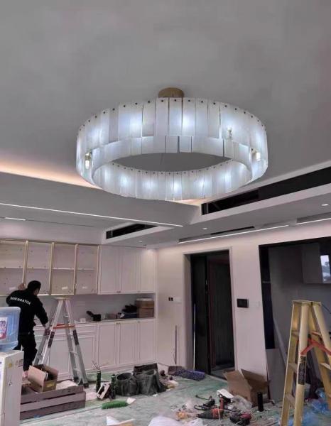 Tout le cuivre léger luxe marbre naturel créatif nouveau modèle chinois salon salle à manger lustre circulaire