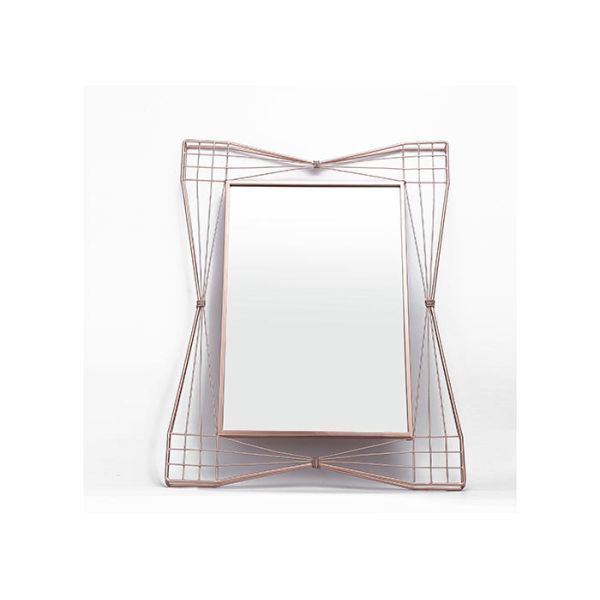 Modern Home Decor Rectangle Mirrored Wall Art Rose Gold Hollowed-out Metal Frame
