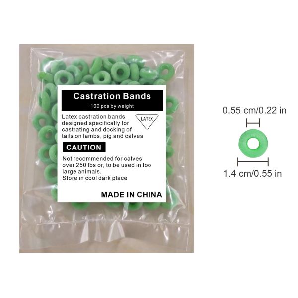 Latex Castration Rings Bands For Goat And Other Animal 100pcs Per Bag Green Rings