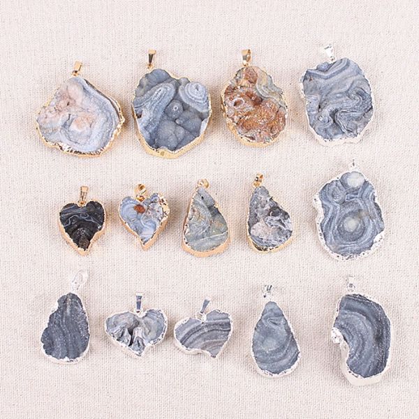 Art Collectible Agate Slice Pendant Silver/Gold Plated Edge Feng Shui Theme Unique Design Handcrafted