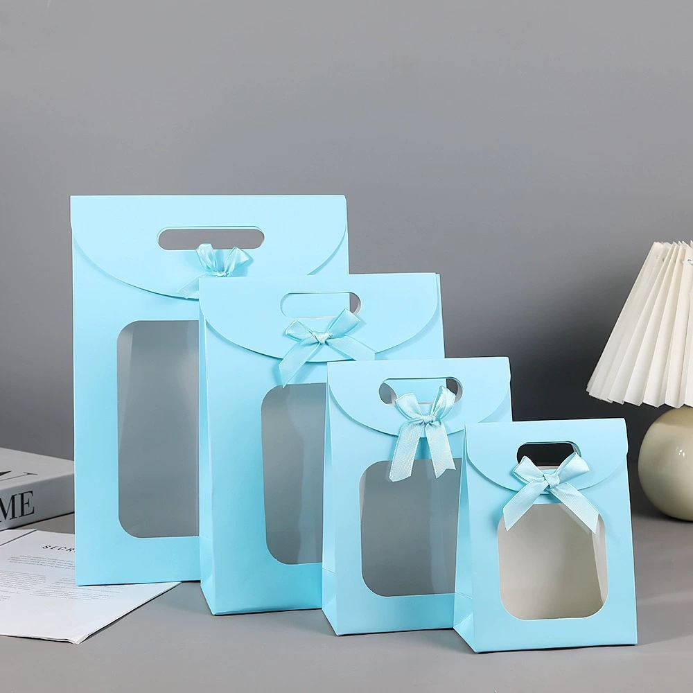 Paper Gift Bags with Window and Die Cut Handle for Retail Packaging