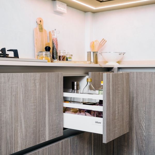 Small Matt Gray Kitchen Cabinets Wood Grain Melamine Kitchen Storage Set