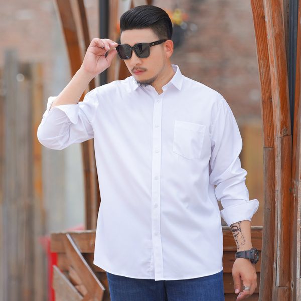 Elegante Blanco Plain Cheque Manga completa Manga larga camisas para hombres para los amantes del deporte