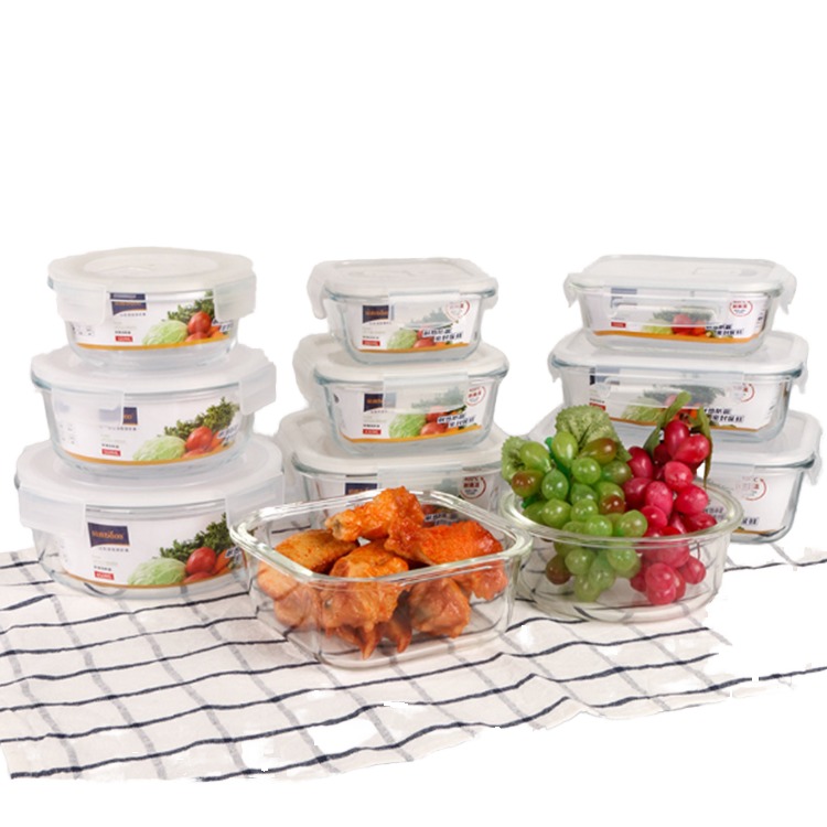 Kitchen Food Storage Container Box Transparent Glass Organizers Portable Bento Box with Lids