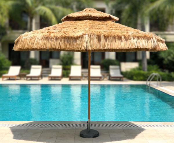 Double Canopy Thatched Umbrella with Ventilation, for Outdoor Lounge and Commercial Patio
