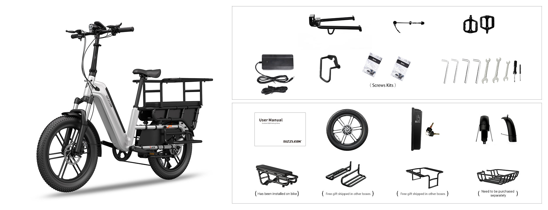 Hot Sale Carbon Steel Frame 7-Speed Double Lithium Battery 20 Inch Hydraulic Disc Brakes 48V/250W Rear Hub Motor Cargo Bike
