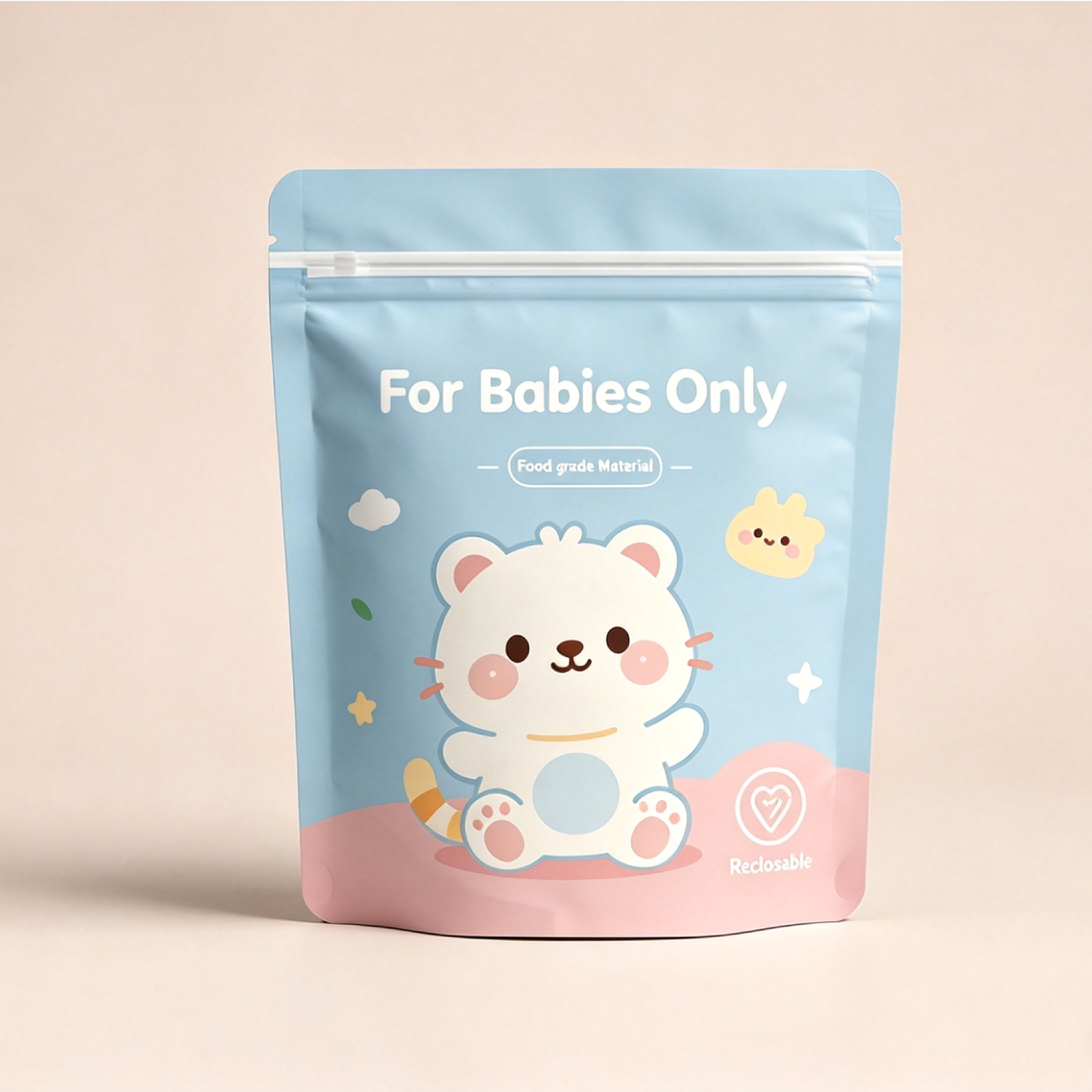 Custom Printed Stand-Up Zipper Pouches For Baby Snacks, Milk Powder & Dry Foods | Food Grade Resealable Stand Up Zip Bags OEM Cartoon Printing