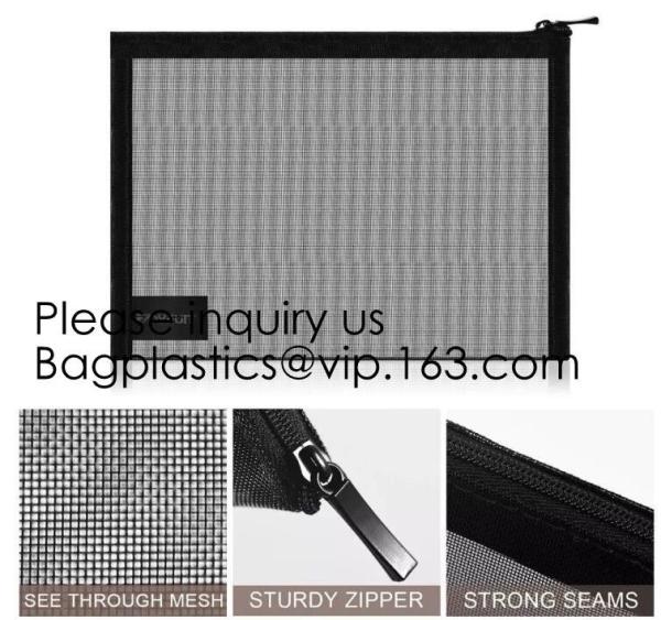 Mesh Cosmetic Bag Mesh Makeup Bags Black Mesh Zipper Pouch for Offices Travel Accessories，Organizer bag Zipper Folder Ba